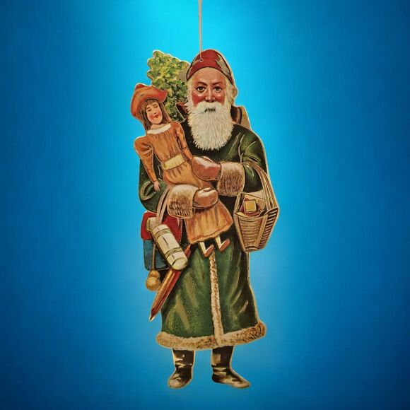 Original Victorian 14.5" Die-Cut Green Robe Santa Claus St Nick Father Christmas - Picture 2 of 10